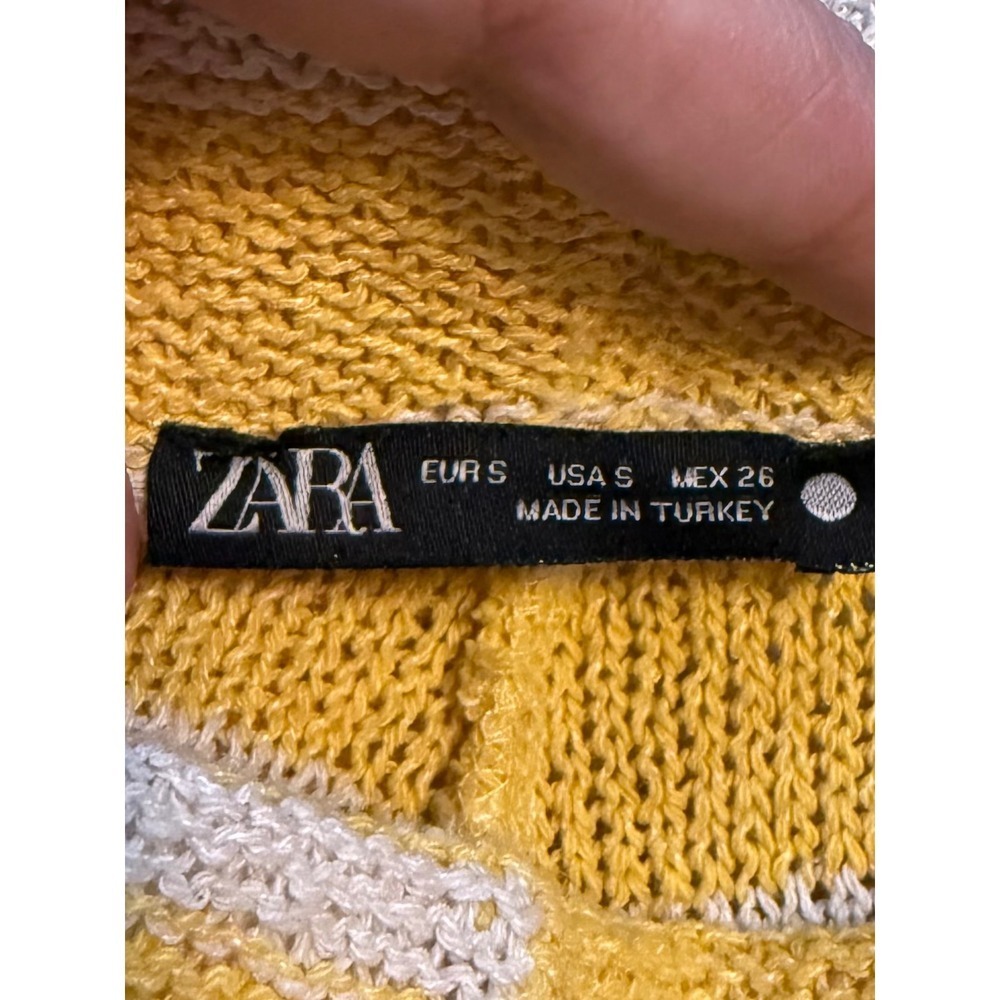 Zara Wide Leg Pants Striped Knit Yellow White High Waist Size S - Picture 3 of 3